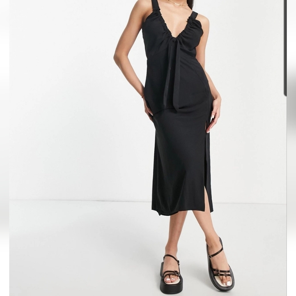 Abercrombie & Fitch Cinch Neck Slip Midi Dress in Black Womens Small